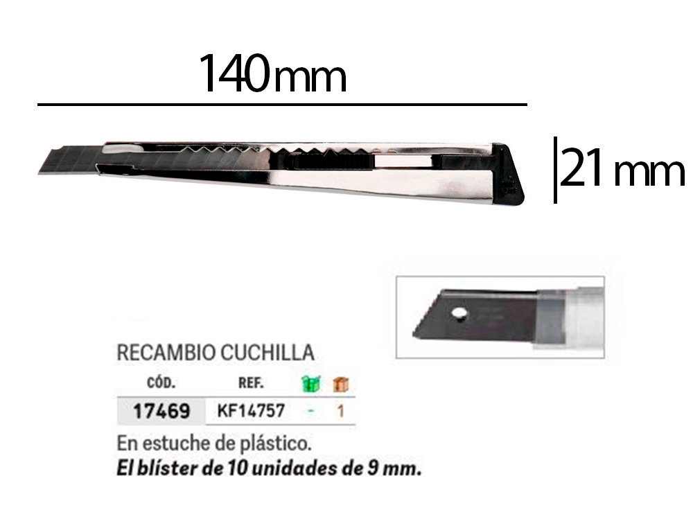 CUTER Q-CONNECT METALICO ESTRECHO CON FUNDA CUCHILLA 9 MM XD-46 CON CLIP BOLSA 1 UNIDAD