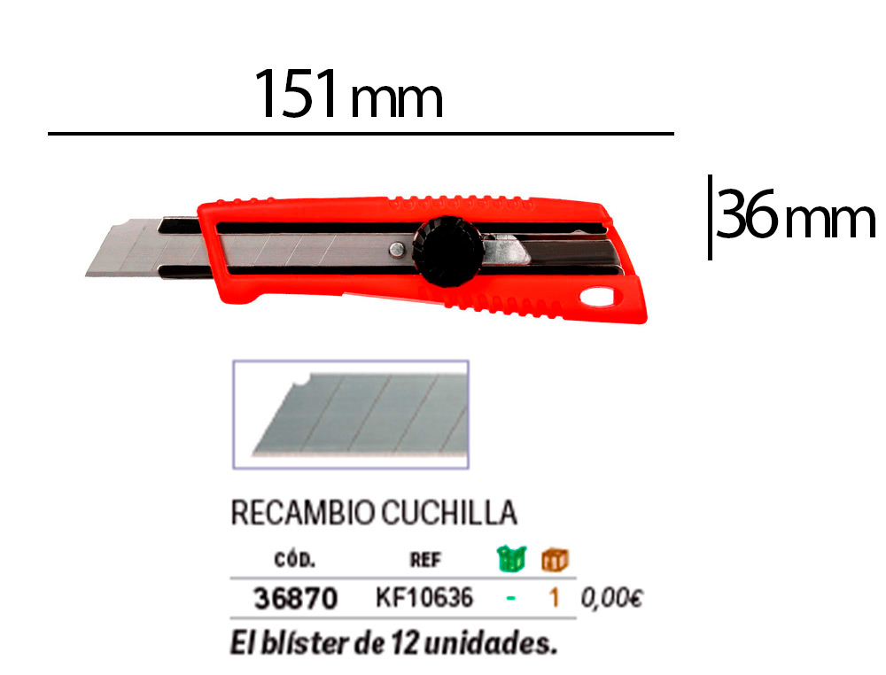 CUTER Q-CONNECT PLASTICO ANCHO BLOQUEO DE LA HOJA POR RUEDA GUIA METALICA PARA LA CUCHILLA 18 MM XD-190 BLISTER 1 UNIDA