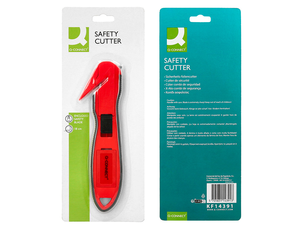 CUTER Q-CONNECT PLASTICO ANCHO DE SEGURIDAD PARA EVITAR CORTES CUCHILLA 18 MM XD-G03 BLISTER 1 UNIDAD