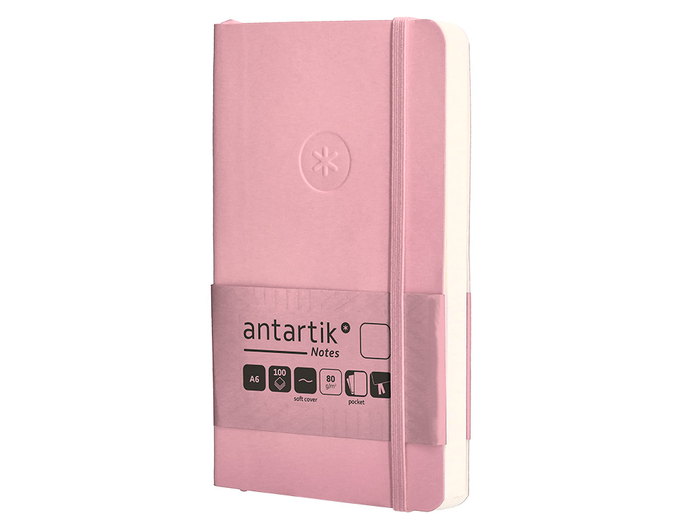 CUADERNO CON GOMILLA ANTARTIK NOTES TAPA BLANDA A6 HOJAS LISAS ROSA PASTEL 100 HOJAS 80 GR FSC