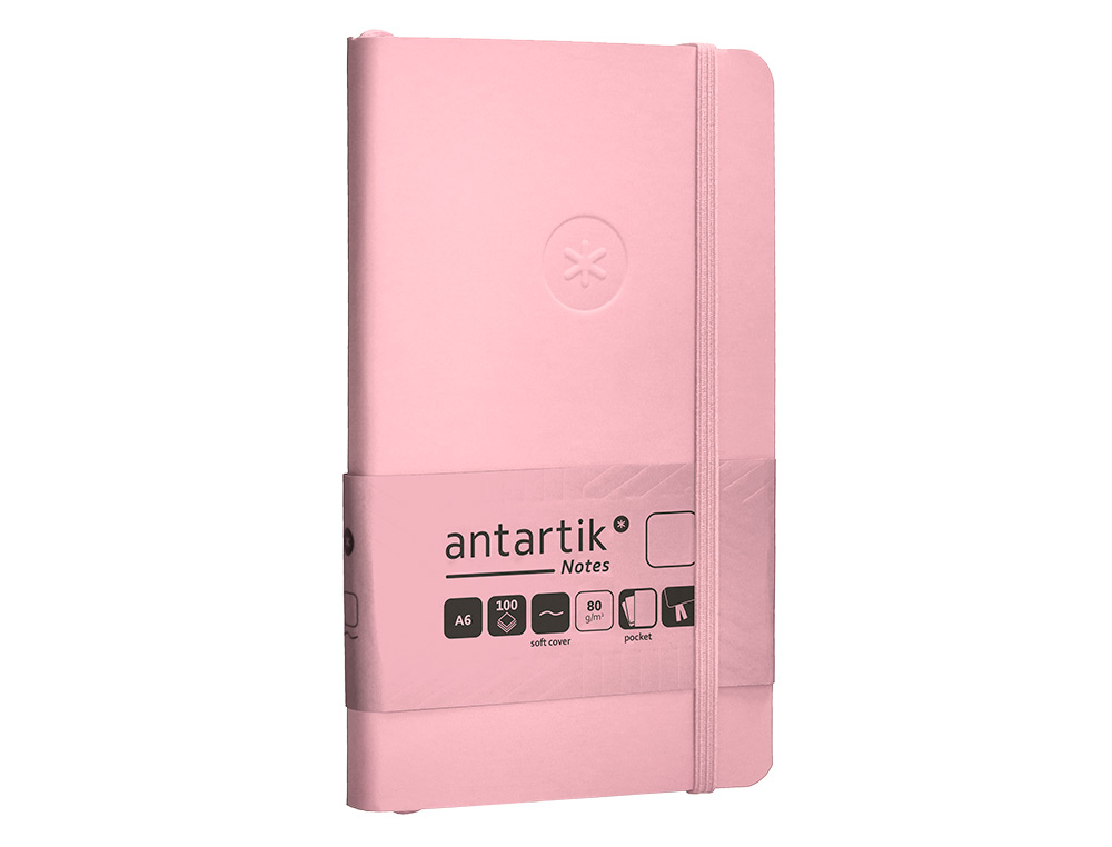 CUADERNO CON GOMILLA ANTARTIK NOTES TAPA BLANDA A6 HOJAS LISAS ROSA PASTEL 100 HOJAS 80 GR FSC