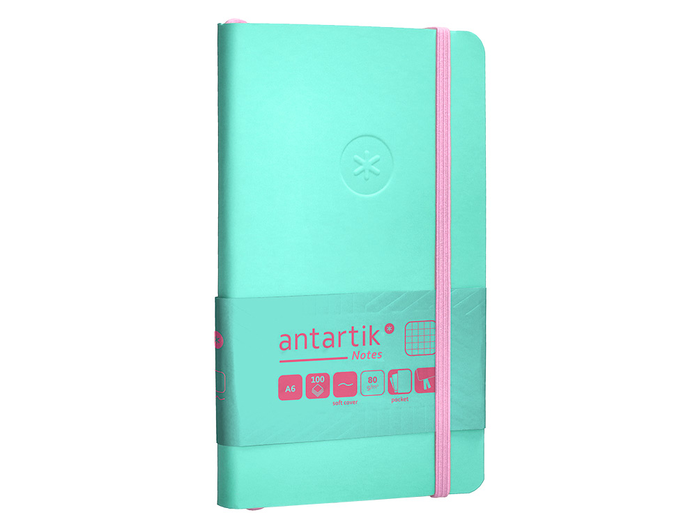CUADERNO CON GOMILLA ANTARTIK NOTES TAPA BLANDA A6 CUADRICULA ROSA Y TURQUESA 100 HOJAS 80 GR FSC