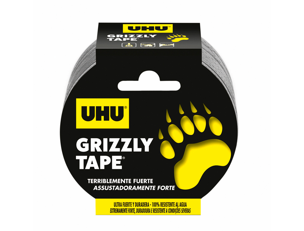 CINTA ADHESIVA UHU AMERICANA GRIZZLY TAPE ULTRAFUERTE COLOR PLATA 25 MT X 48 MM