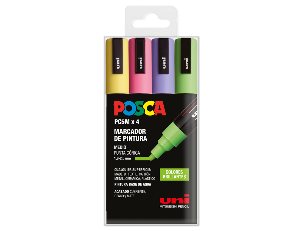 ROTULADOR UNI POSCA PC-5M/4C ESTUCHE DE 4 UNIDADES COLORES BRILLANTES SURTIDOS